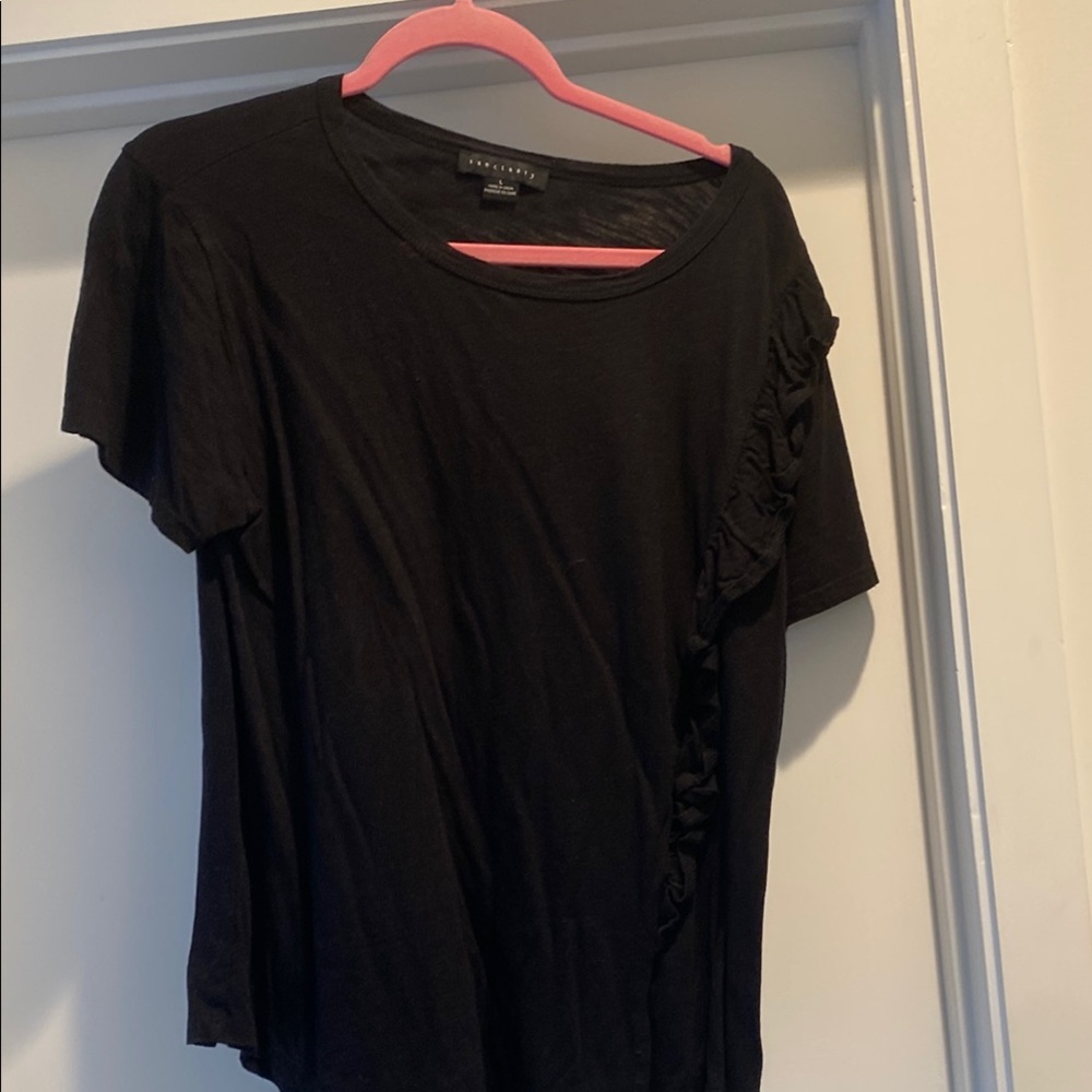 Sanctuary Black Ruffled Short Sleeve T-Shirt